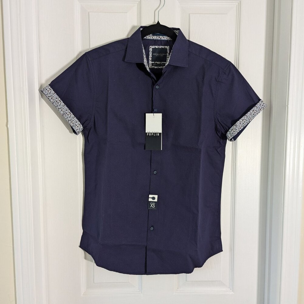 NWT Denim & Flower Printed Poplin Short-Sleeve Button-Down Shirt